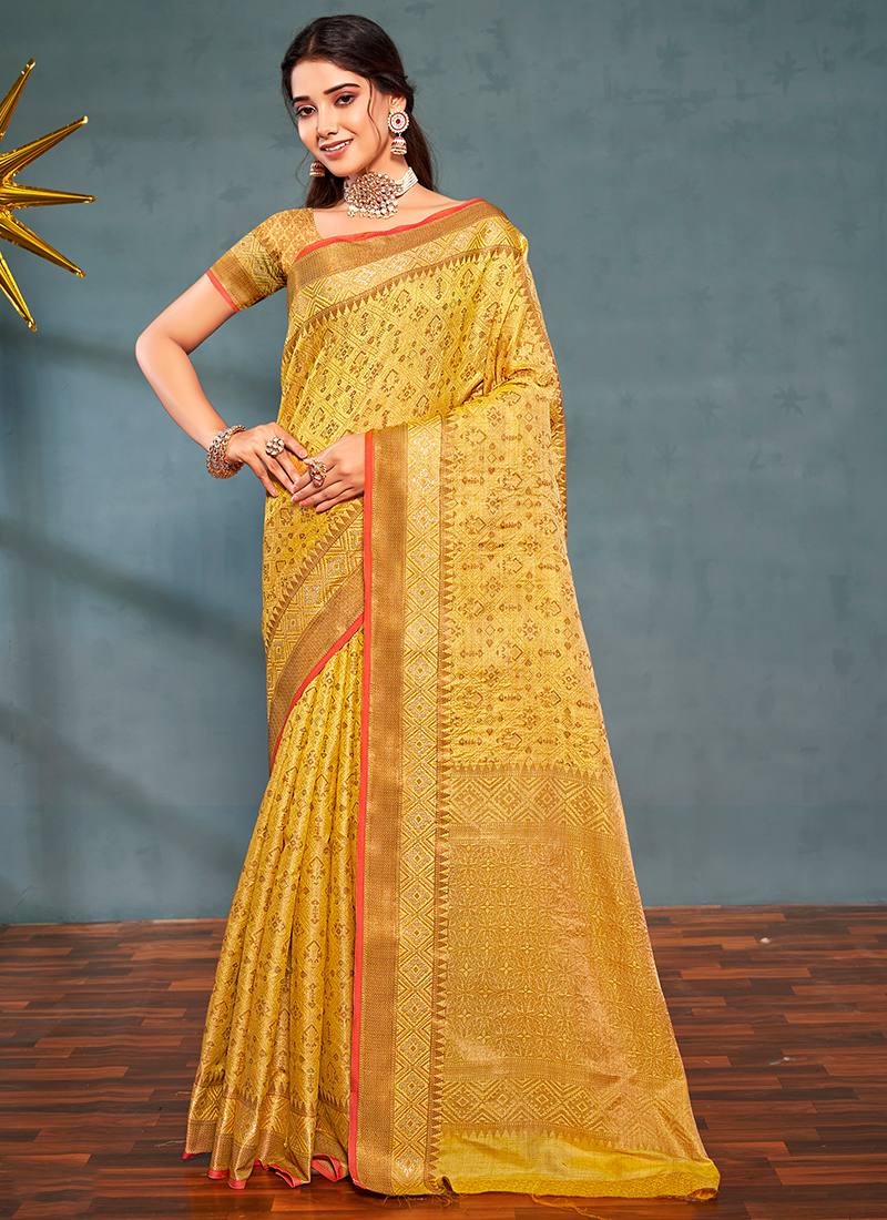 Yellow superb silk saree for wedding wear - G3-WSA52745 | G3fashion.com