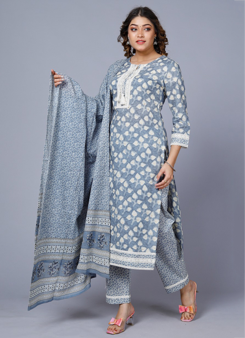 Buy Grey Cotton Festival Wear Embroidery Work Readymade Salwar Suit Online  From Wholesale Salwar.