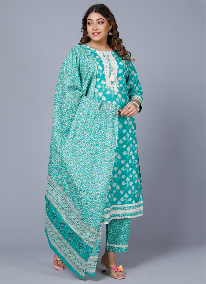 Buy Teal Cotton Festival Wear Embroidery Work Readymade Salwar Suit Online  From Wholesale Salwar.