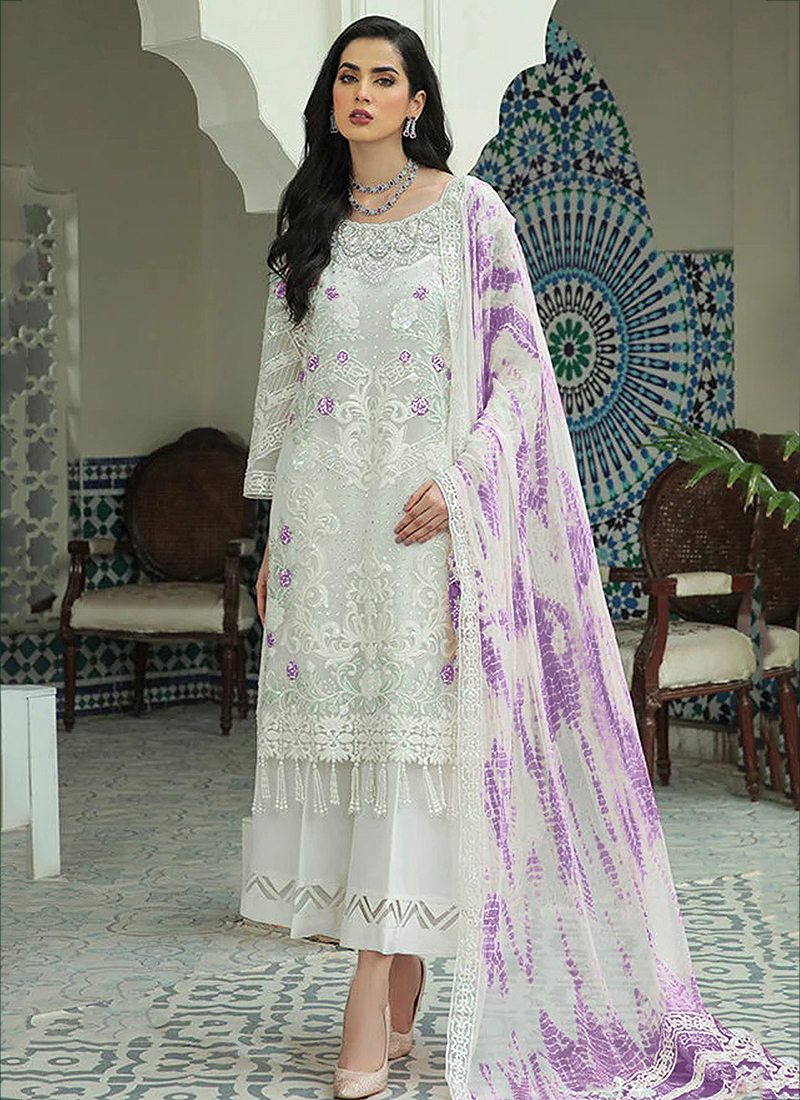 Buy Purple Faux Georgette Ramzan Eid Wear Embroidery Work ...