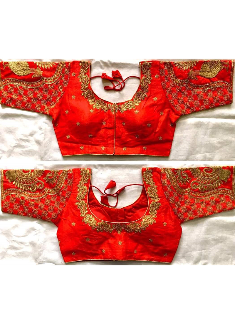Buy Red Mulberry Silk Wedding Wear Embroidery Work Blouse ...