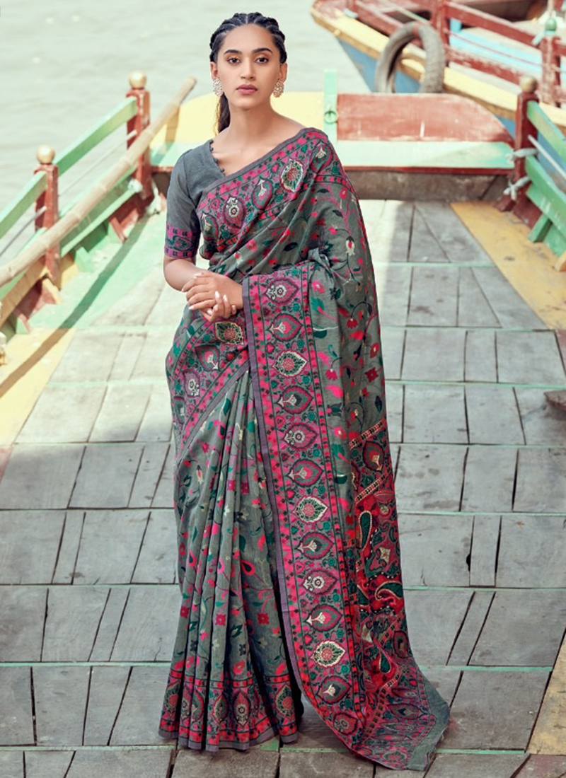 Light Pink Pashmina Modal Silk Saree - Shaaola.com