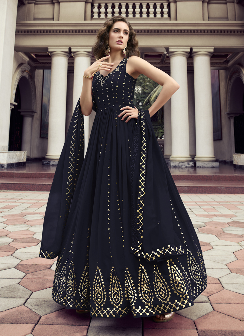 Gown : Yellow georgette long party wear anarkali ethnic gown-demhanvico.com.vn
