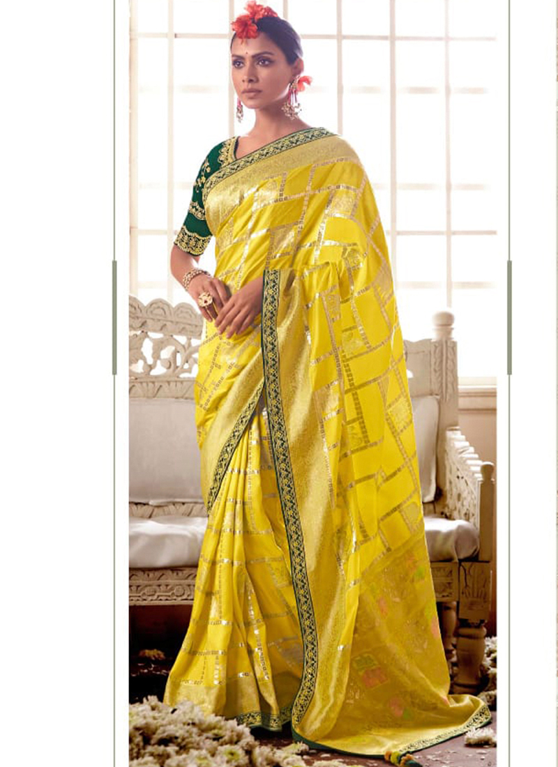 Buy Organza Silk Yellow Saree Online in India - Etsy