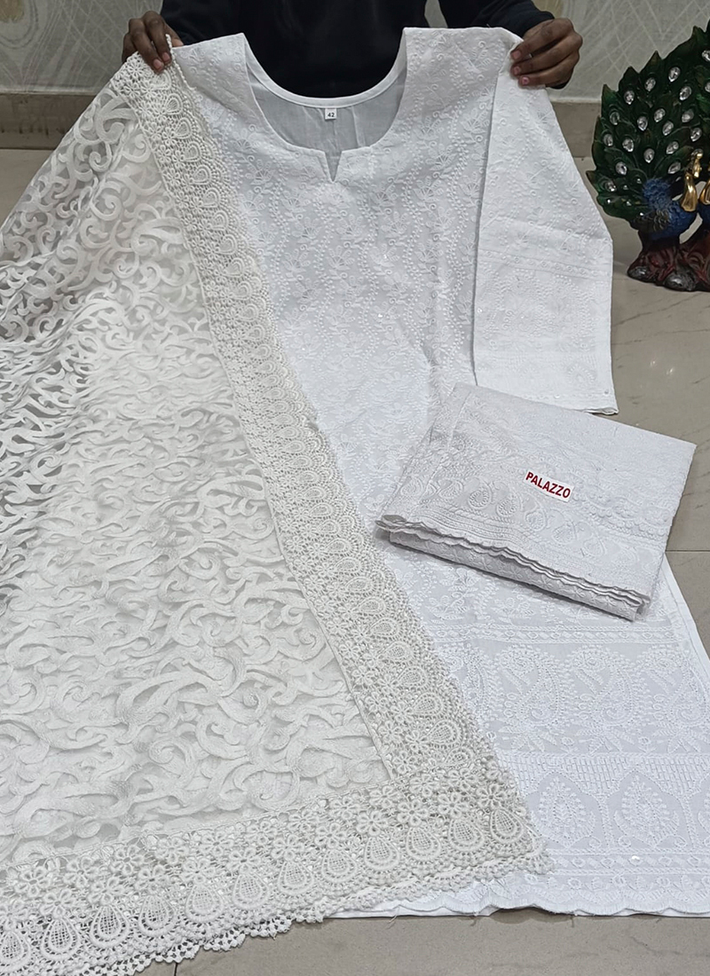 White Embroidered Dupatta Suit Set – Khoobsurat Eva