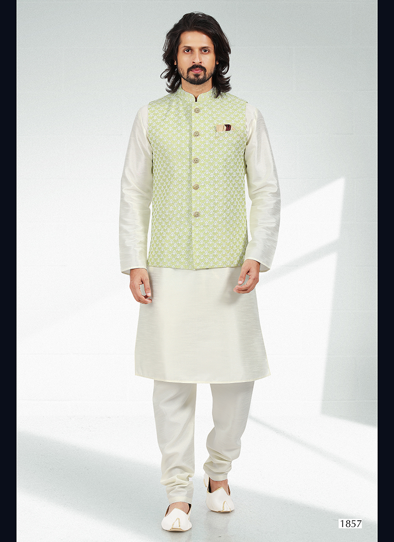Pista Green Kurta With Jacket Light Green Nehru Jacket Men's Silk