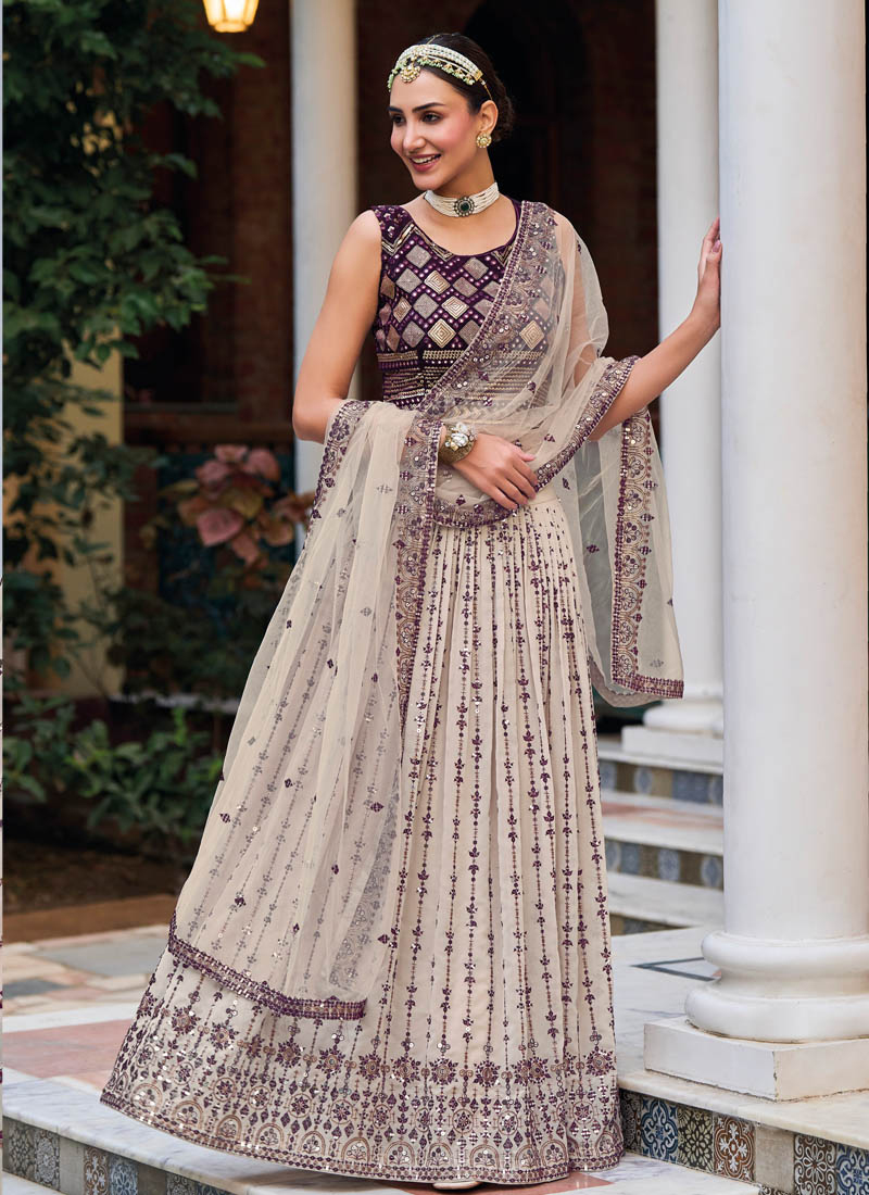 Chinon a line lehenga choli in Cream colour 607