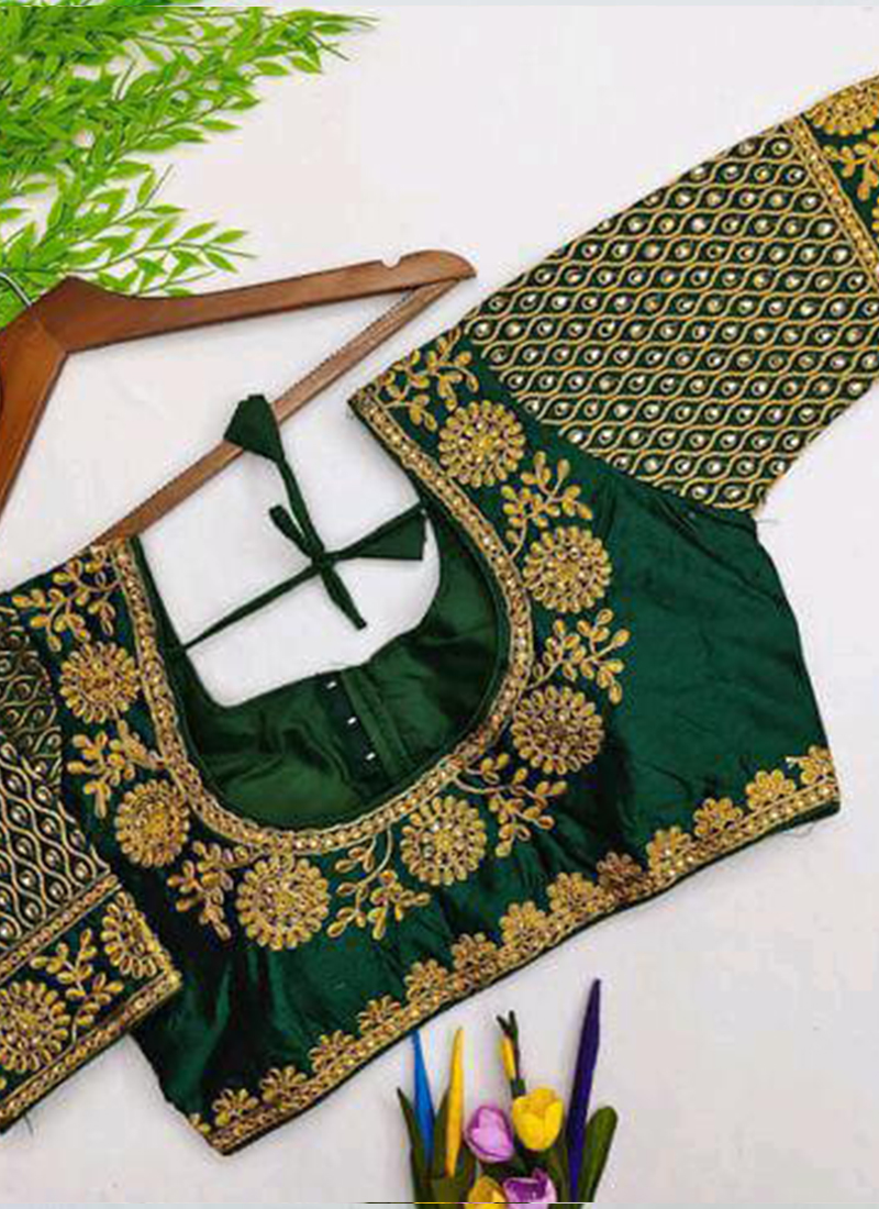 Buy Green Phantom Silk Wedding Wear Embroidery Work Blouse ...