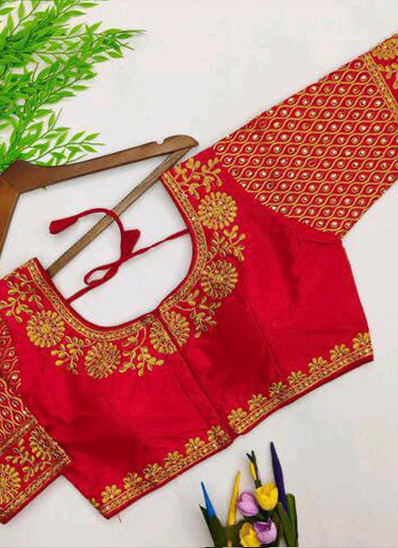 Buy Red Phantom Silk Wedding Wear Embroidery Work Blouse Online ...