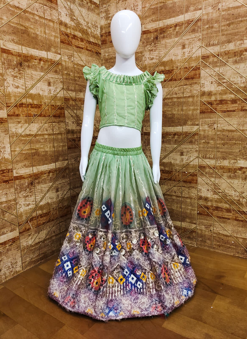 Pista Green Georgette Partywear Lehenga Choli