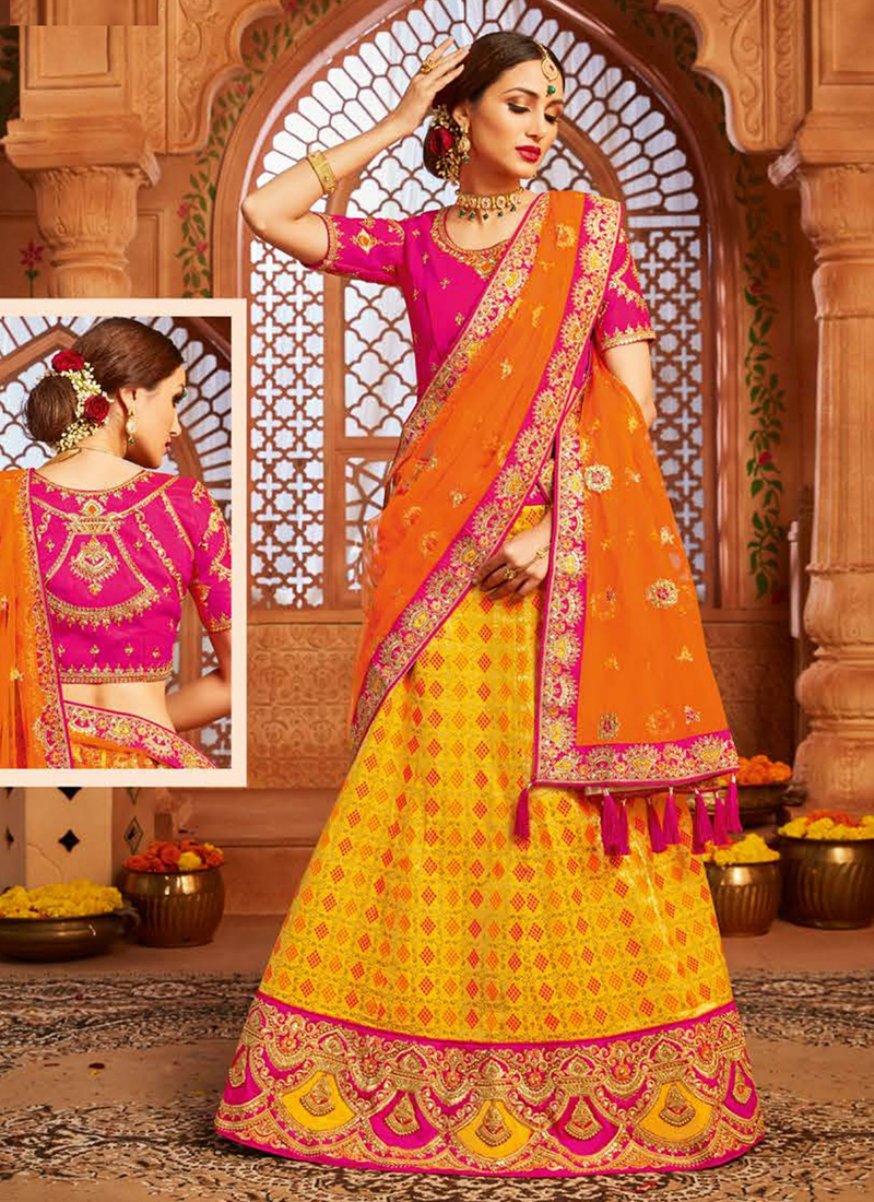 Mustard Yellow Silk Hand Embroidered Lehenga Set Design by Neha Mehta  Couture at Pernia's Pop Up Shop 2023