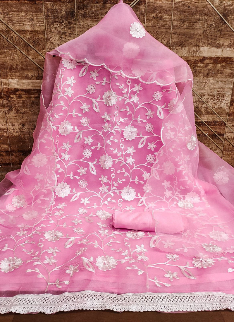 Chikoo Floral Printed Organza Dress Material