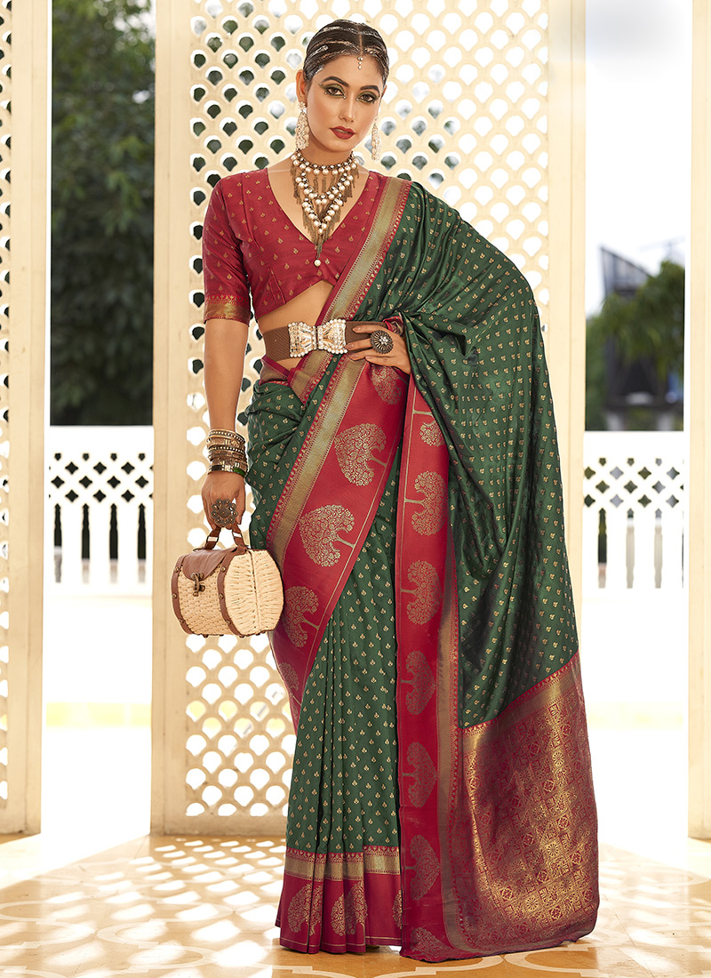 Dark Green Weaving Silk Paithani Saree – Leemboodi