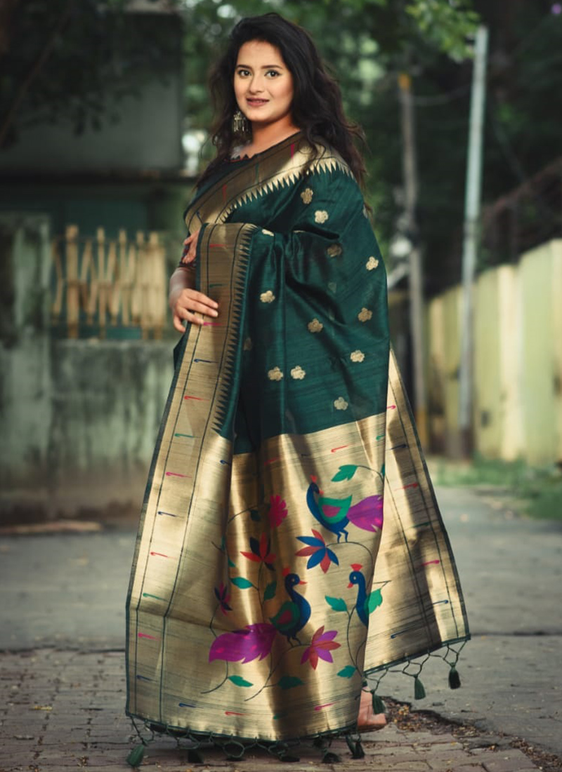 Thumb Green Banarasi Silk Paithani Saree – MySilkLove