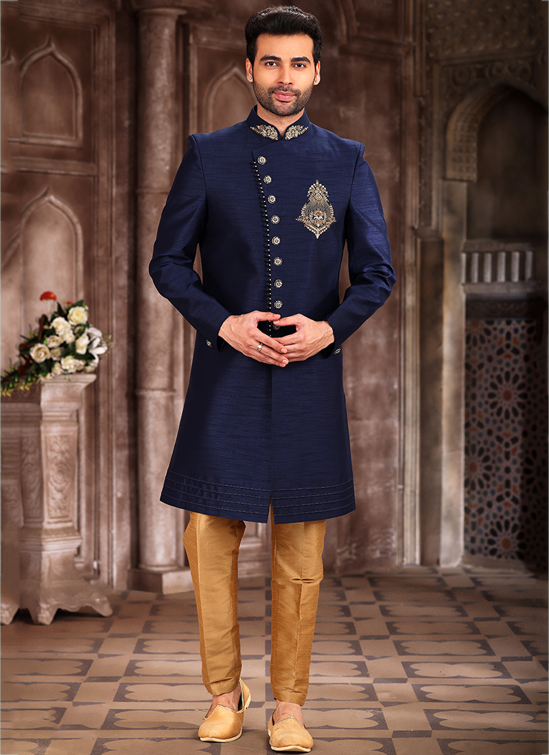 Royal blue sherwani hot sale for wedding