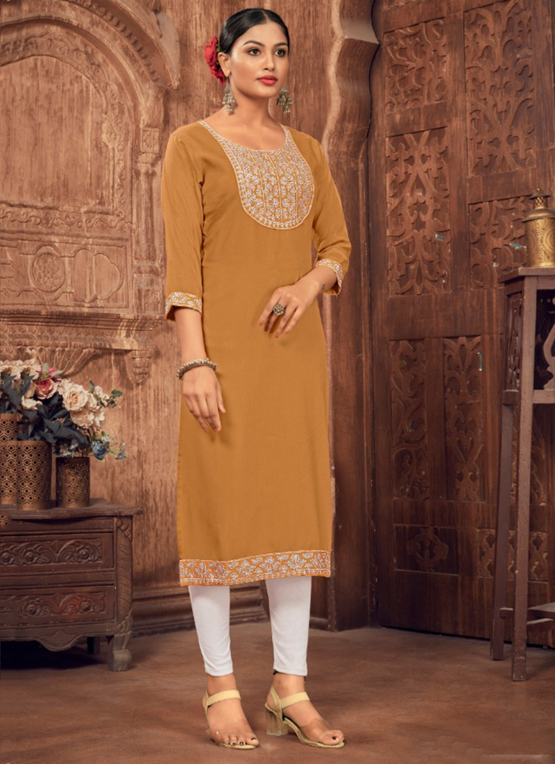 Casual Wear Straight Light Brown Printed Muslin Kurti, Size: Medium, Wash  Care: Machine wash at Rs 570 in Jaipur