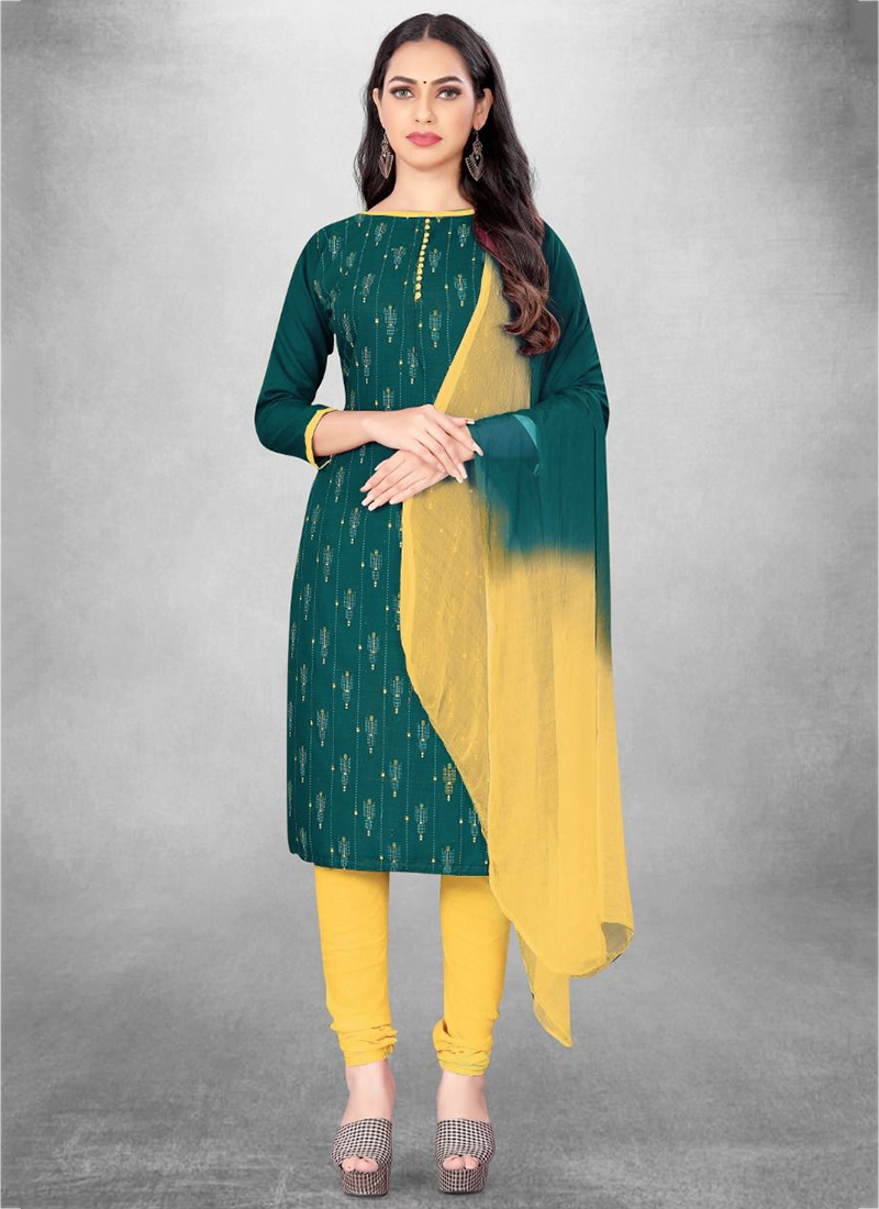 Buy Green Cotton Regular Wear Printed Churidar Suit Online From Wholesale  Salwar.