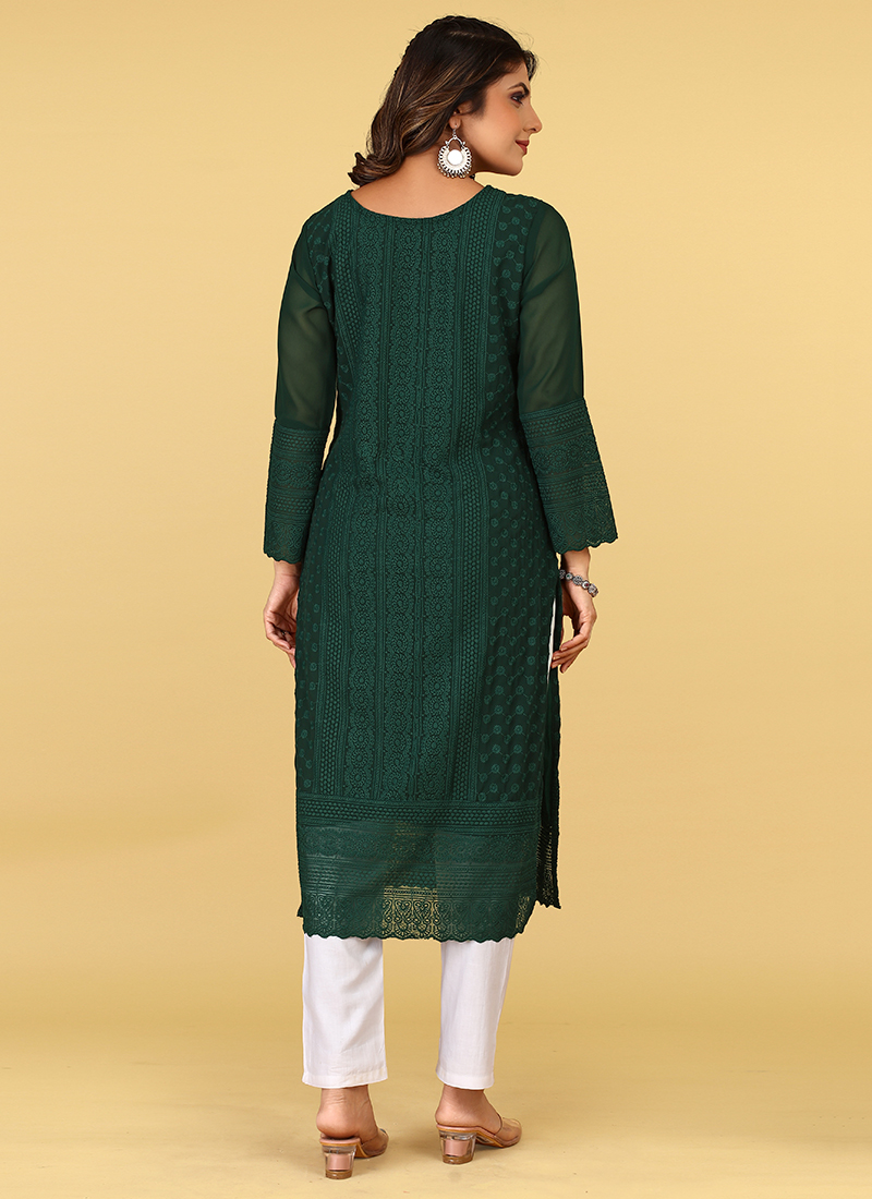 Emerald Green Silk Kurta with Pants - Set of 2 | Kurti designs party wear,  Silk kurti designs, Kurta designs women
