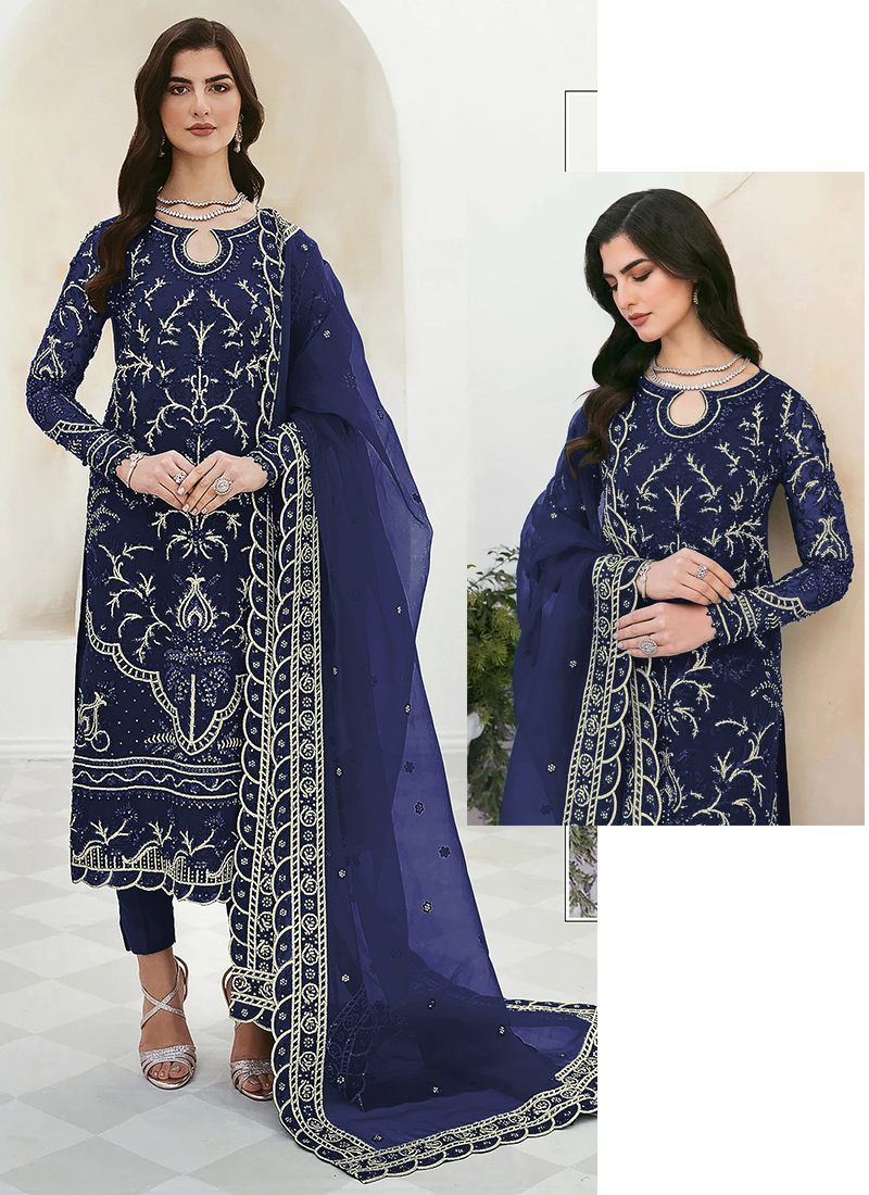 Buy Navy Blue Faux Georgette Festival Wear Embroidery Work Pakistani Suit  Online From Wholesale Salwar.