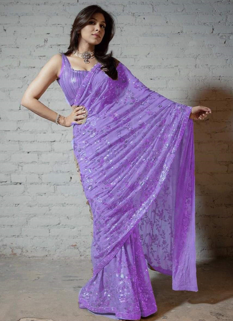 Woven Georgette Saree in Purple : SPF6442