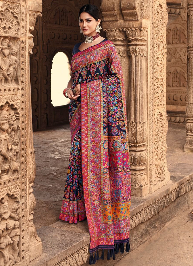 Navy Shade Banarasi Soft Silk Maharani Paithani Saree with Zari Border,  SARI#596