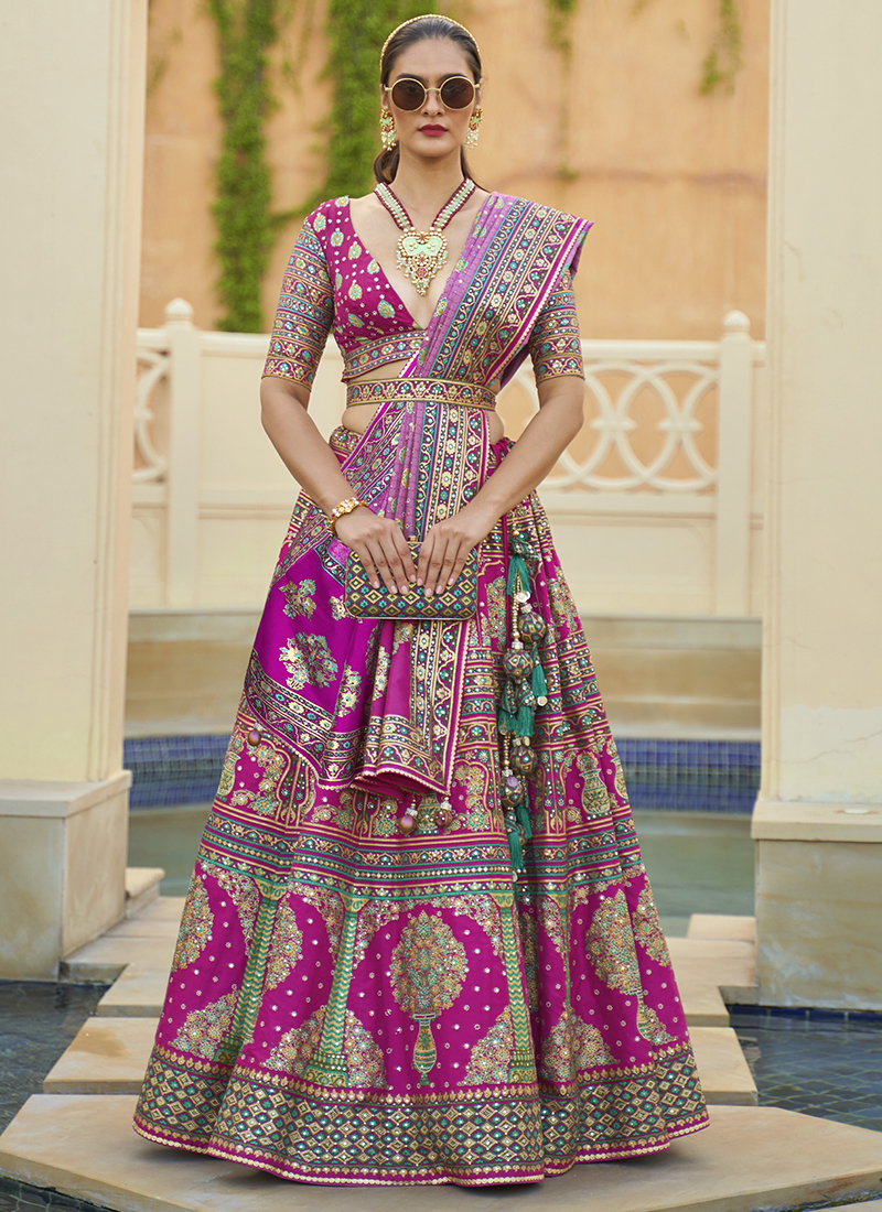 Engagement, Mehendi Sangeet, Party Wear Green color Silk fabric Lehenga :  1590154