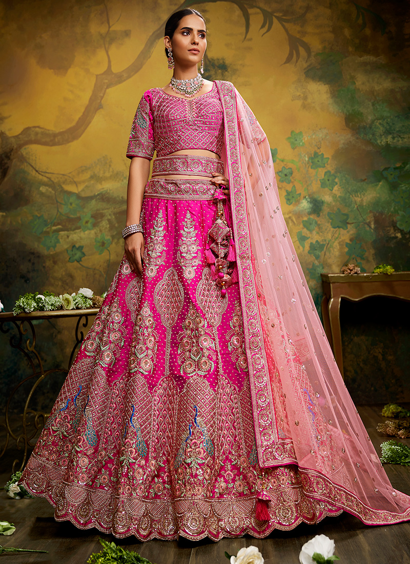 Buy Pink Silk Wedding Wear Beads and Stones Lehenga Choli Online From  Wholesale Salwar.