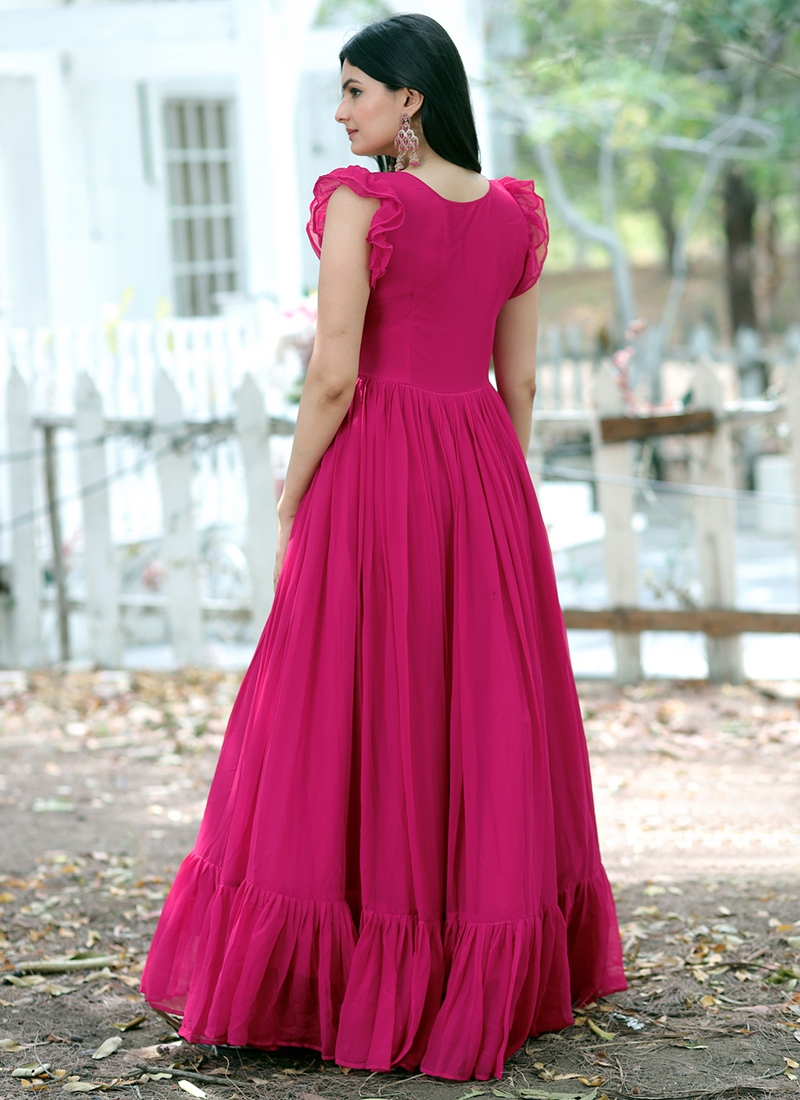 Pink Gown Dress with Embroidered Georgette - GW0442
