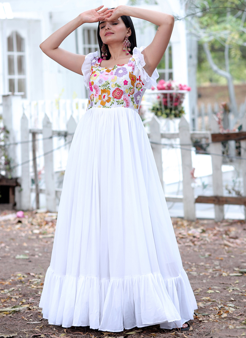 Off White Cocktail Party Wear Indian Women Chanderi Long Anarkali Digital  Printed Gown Hit Design Ceremony Dress 6979 price in Saudi Arabia | Amazon  Saudi Arabia | kanbkam
