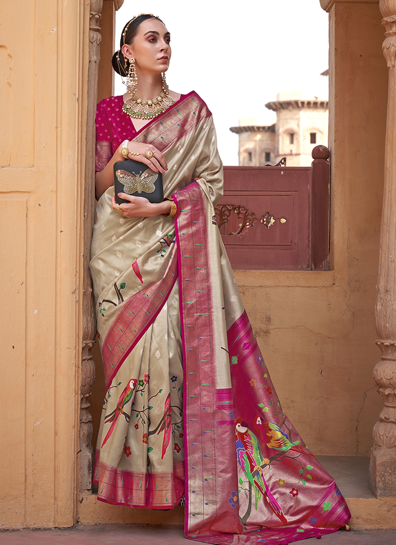 Light Orange And Deep Pink Patola Printed Designer Silk Saree