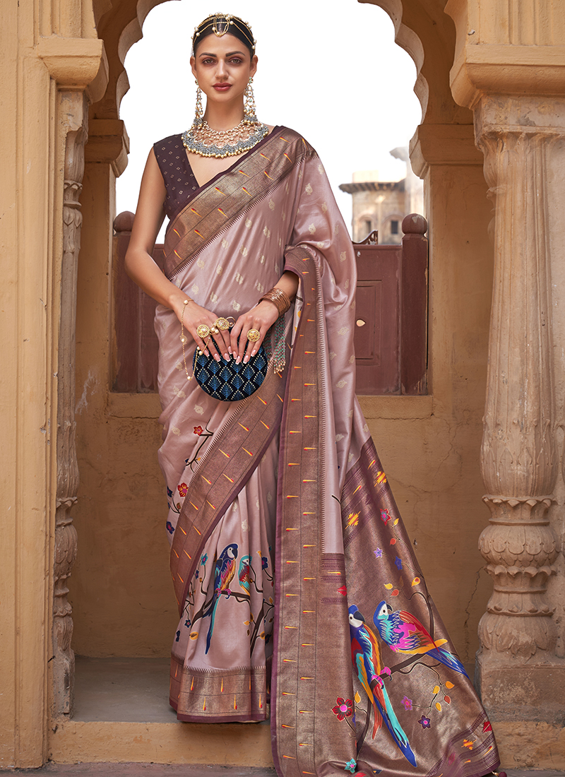 Light and Dusty Pink Printed Party Wear Saree | Latest Kurti Designs