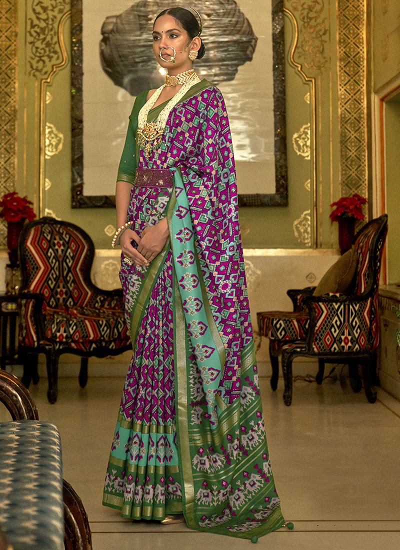 Premium Buttersilk Festival Saree with Patola Design & Aari Work Blouse