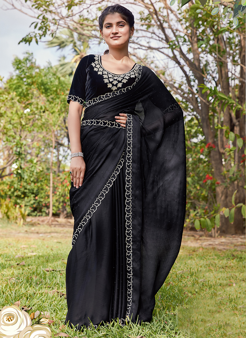 Wedding Wear Black Color Georgette Stone Work Designer Saree Blouse –  Wholesale Outlet