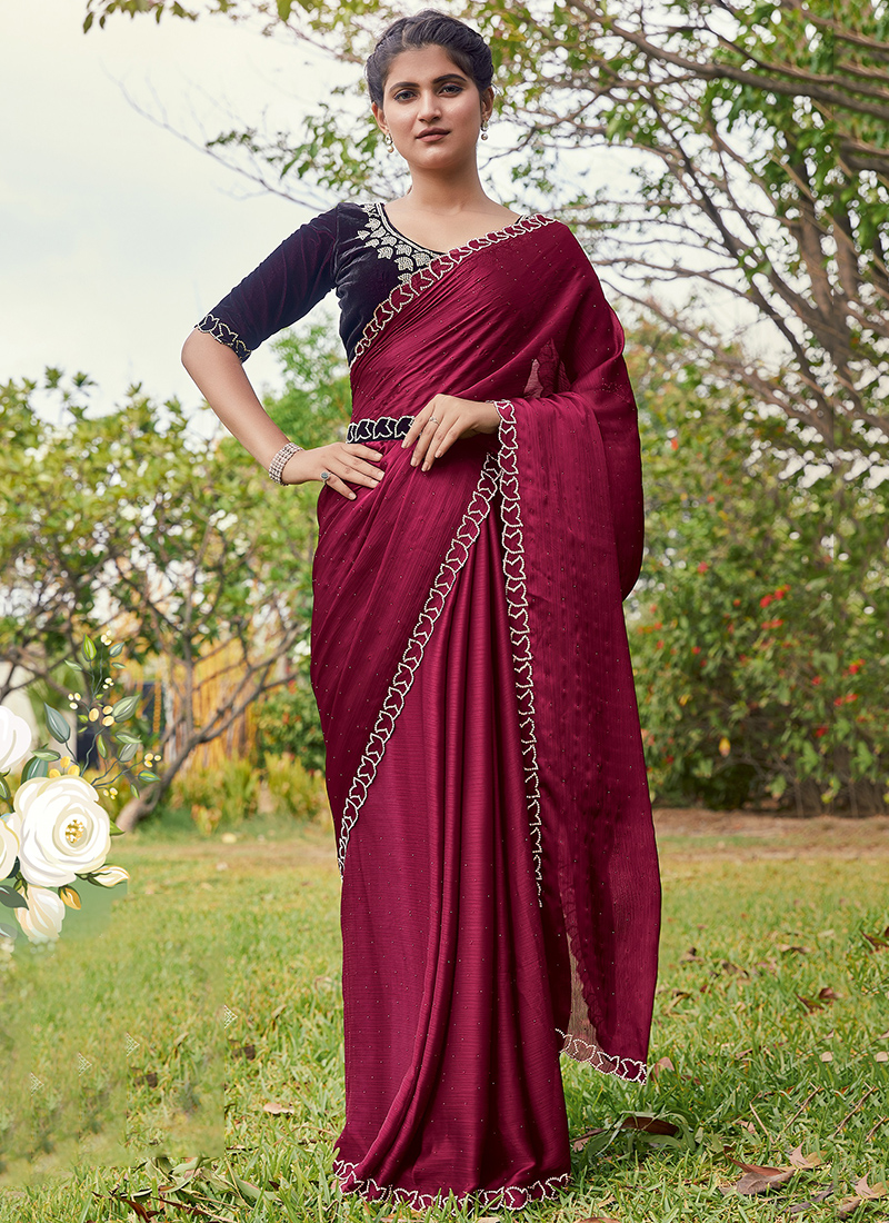 Cherry Red Banarasi Saree New Design