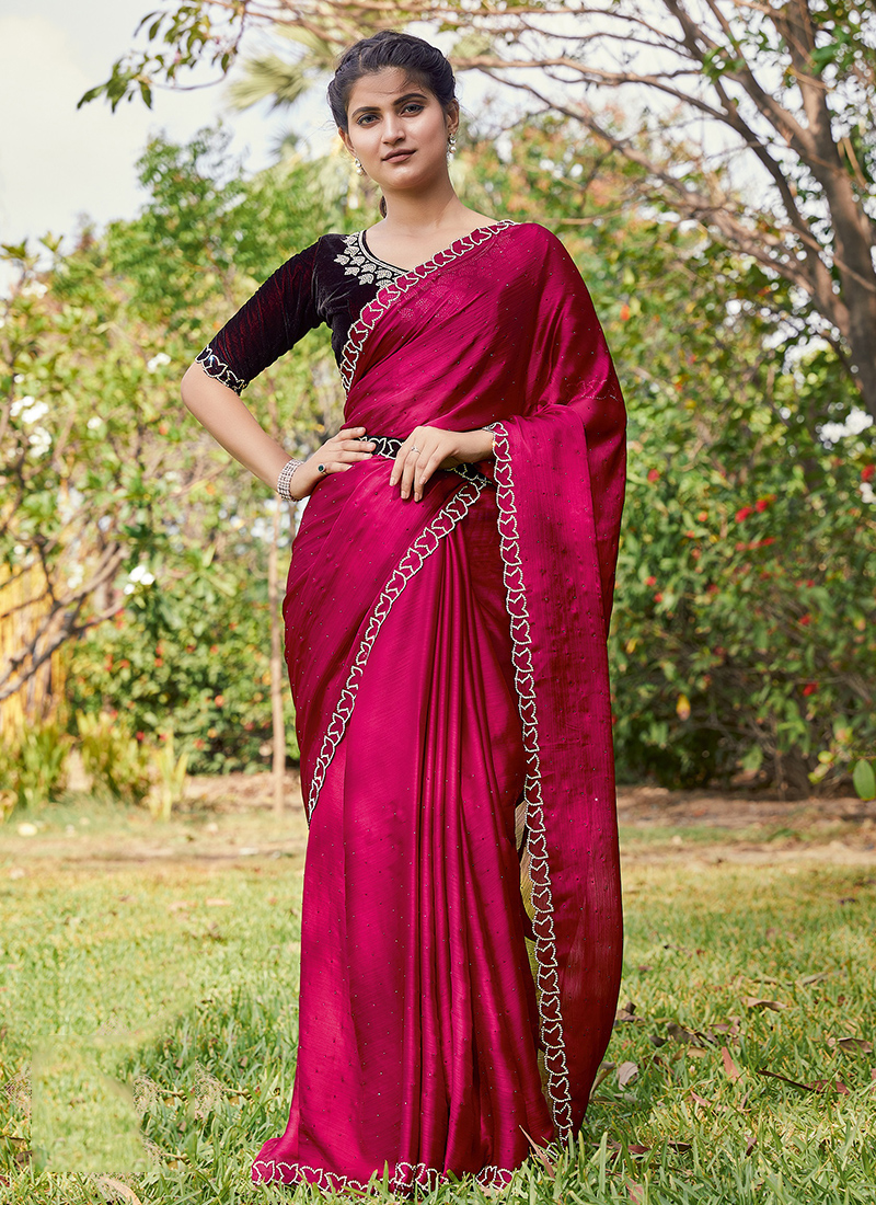 Buy Meena Bazaar Embellished Stone Work Poly Chiffon Saree - Sarees for  Women 22960590 | Myntra