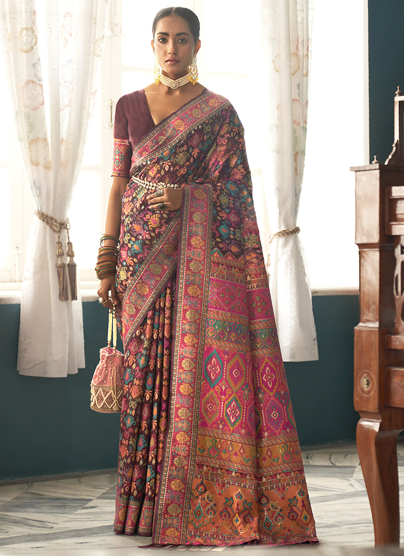 Buy Sangam Prints Multi Pashmina Printed Traditional Saree with Unstitched Blouse  online