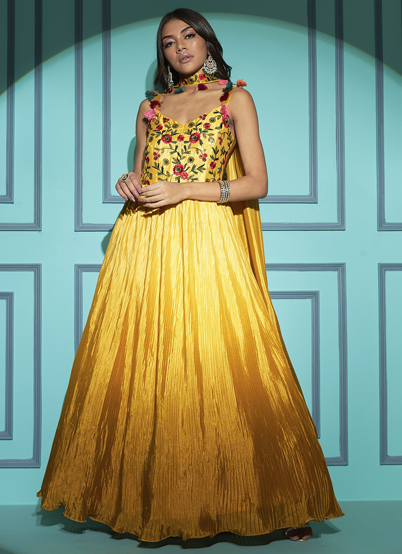 Yellow Color Party Wear Designer Indo Western Plazo Suit :: ANOKHI FASHION