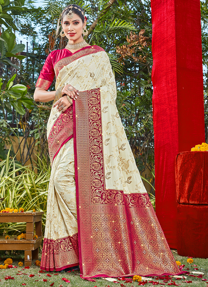 Cream Silk Saree With Blouse 271242