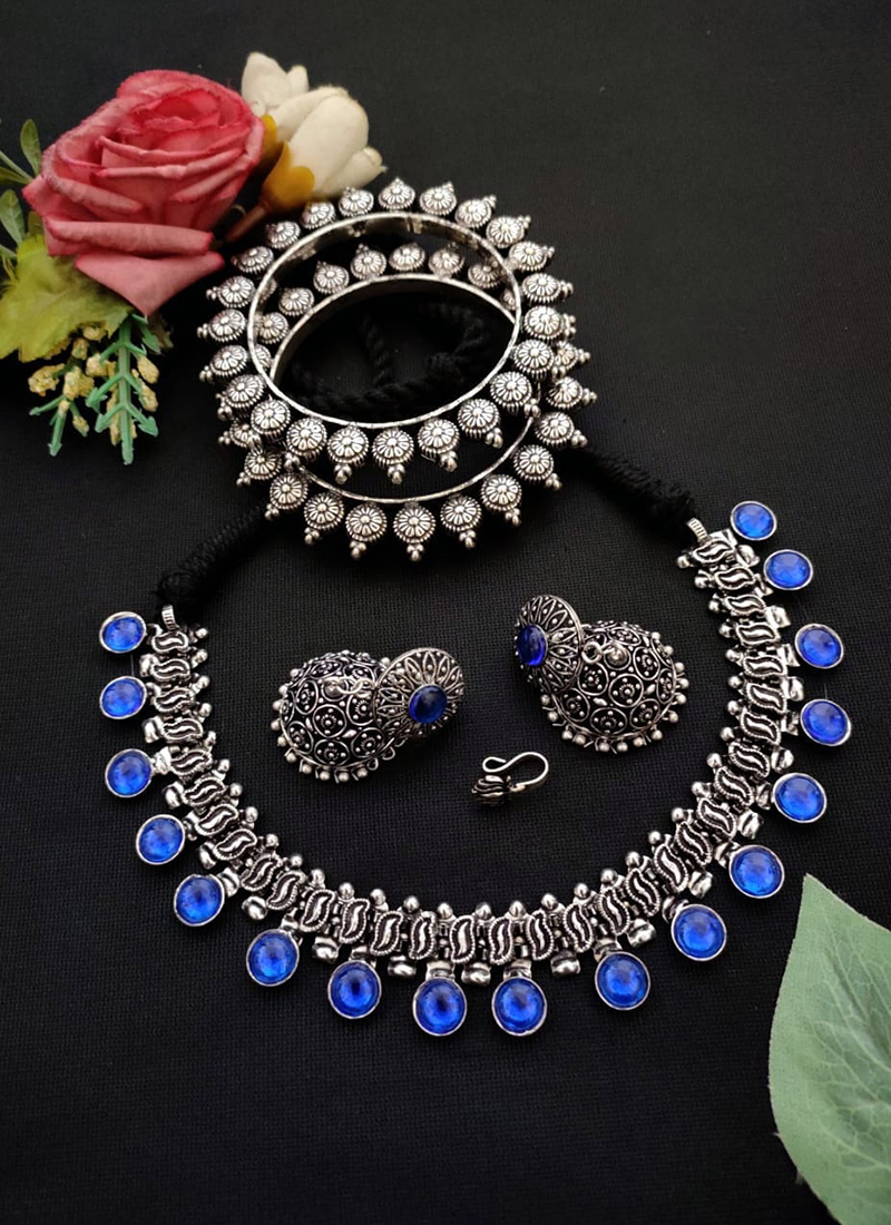 Choker Necklace Wholesale Oxidised Jewellery Buy Blue Oxidised