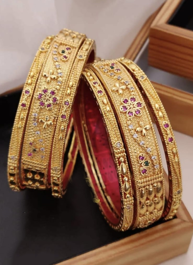 The Pink Lotus | 18K Gold Plated Traditional Ruby Bangles for Women/Gi