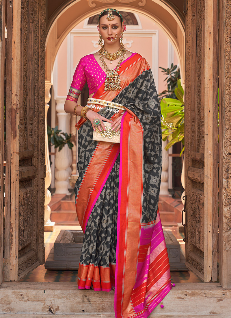 Buy Pari Presents Orange & Black Colour Saree at Amazon.in