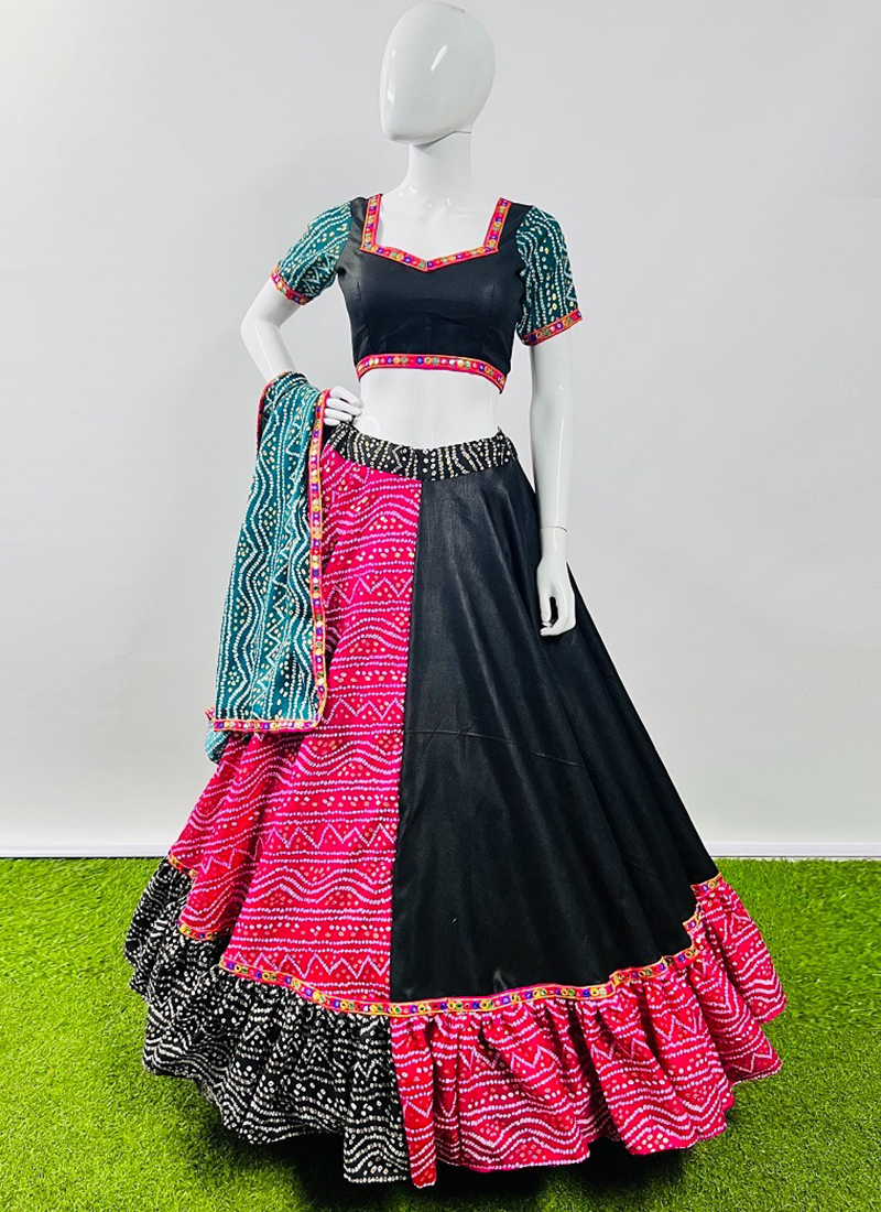 Rayon Fabric Embroidered Designer Navratri Special Readymade Lehenga Choli  In Black Color