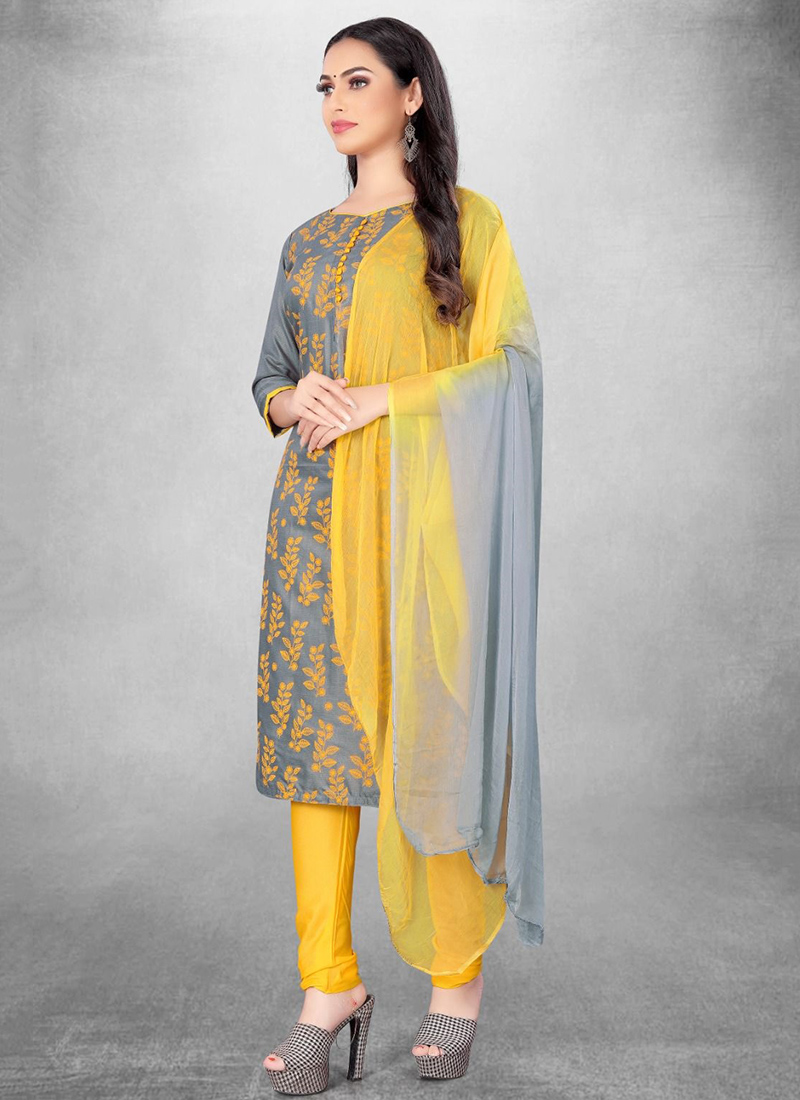 Buy Grey Cotton Daily Wear Printed Work Churidar Suit Online From Wholesale  Salwar.