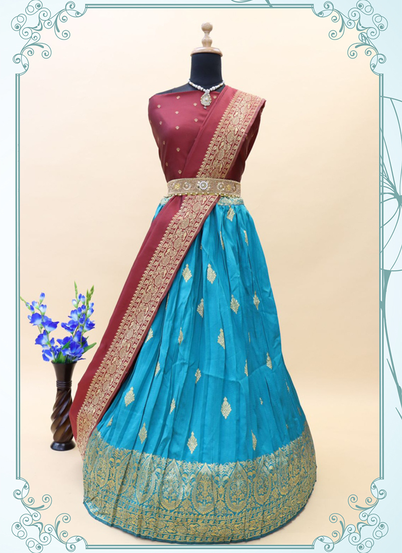Festive Multicolored Kids Pattu Langa Dress 9 to 13 year old #43574 | Buy  Kids Pattu Pavada Online