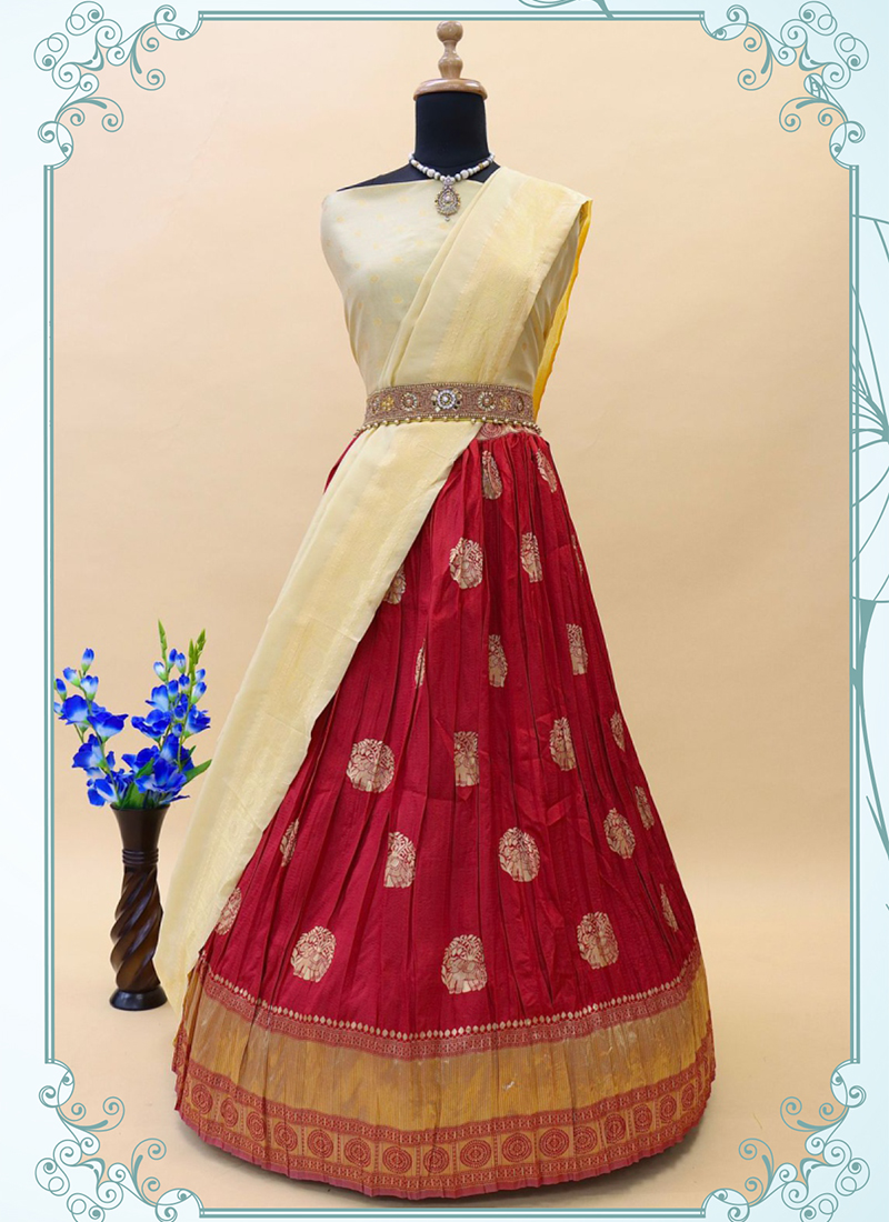 Buy Rani Banarasi Jacquard Festival Wear Weaving Pattu Lehenga Choli