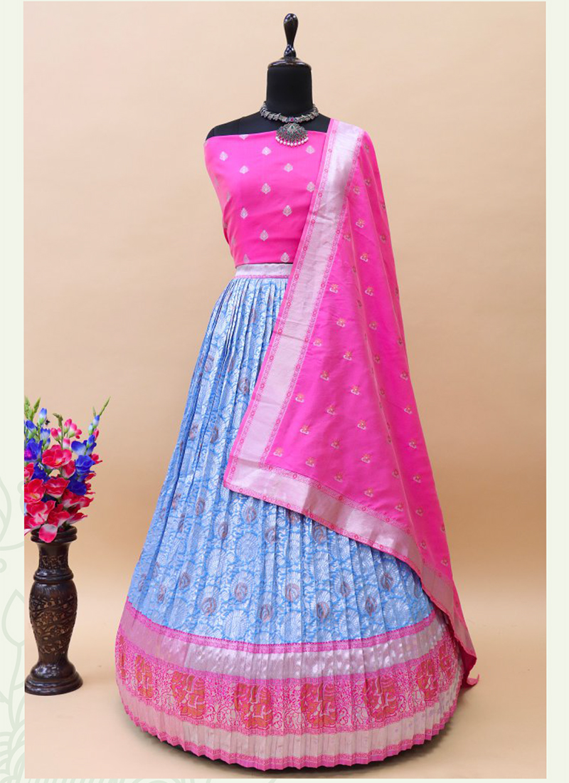 Traditional Pattu pavadai or Lehenga set - Rani Pink