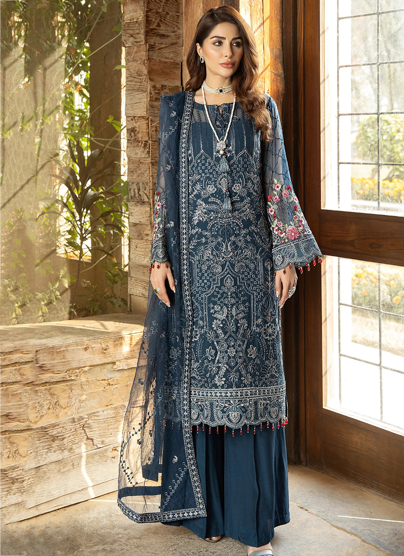 Georgette Sky blue Pakistani Suit in Embroidered - AS3317
