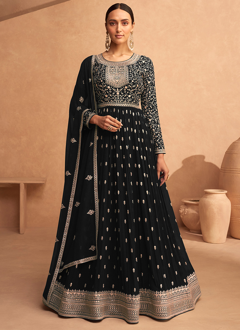 Dark Purple Anarkali style Suit Faux Georgette