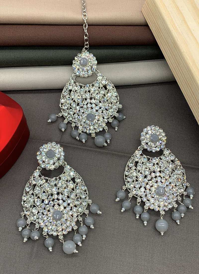 Silver American Diamond CZ Tikka Set, Chandbali, Earrings Tikka Set, Maang  Tikka , Indian Jewelry Pakistani Jewelry - Etsy