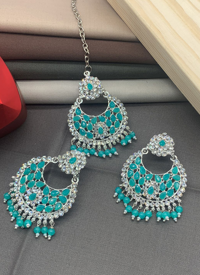 Rimjhim Meenakari pearl earrings-Sky Blue – Rohika Store